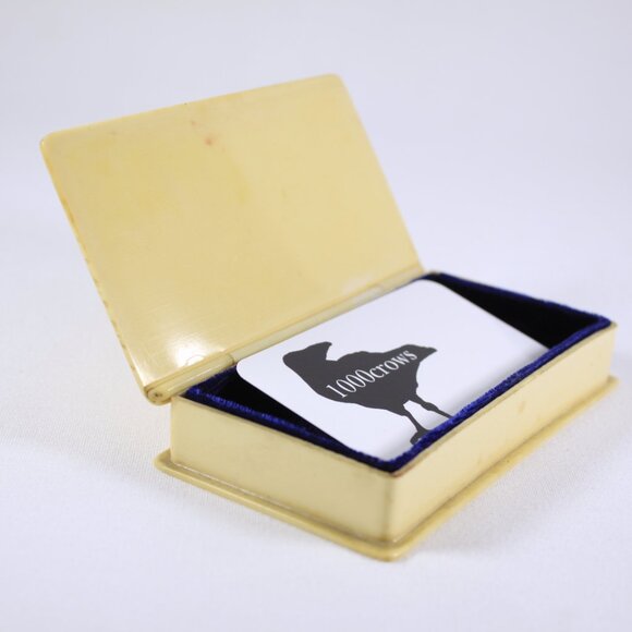 Antique celluloid plastic jewelry box, trinket box lined in royal blue velvet - Picture 1 of 10